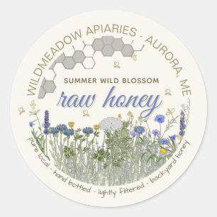 Hand Bottled Pure Local Raw Wildbloemen met bijen Ronde Sticker