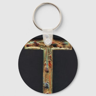 Hand Carved Gold Cross Sleutelhanger