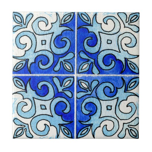 Hand Carved Tile Design 6 Gedekt in Waterverven Tegeltje (Voorkant)