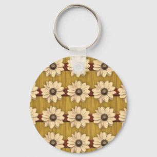 Hand Carved Wooden Daisies Sleutelhanger