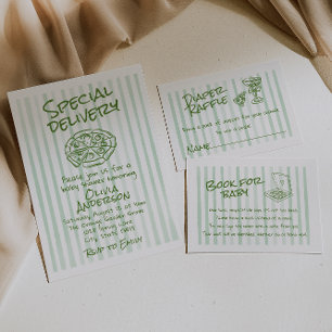 Hand Dawn Green Pizza Special Delivery Baby shower Kaart