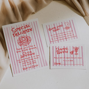 Hand Dawn Roze Pizza Speciale Levering Baby shower Kaart