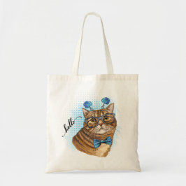 Hand die een grappige Tabby-kat maakt met een bril Tote Bag