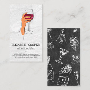 Hand die glas wijn vasthoudt tekening visitekaartje