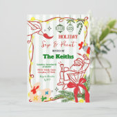 Hand Doodle Christmas Holiday Paint and Sip Invit Kaart (Staand voorkant)