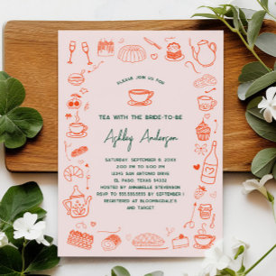 Hand Doodled Whimsical Tea Vrijgezellenfeest Kaart