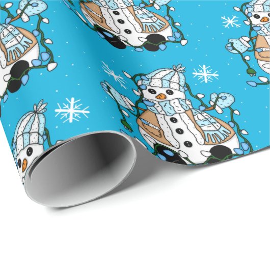 Hand draw Whimsical Snowman Kerstmis Cadeaupapier (Rol Hoek)