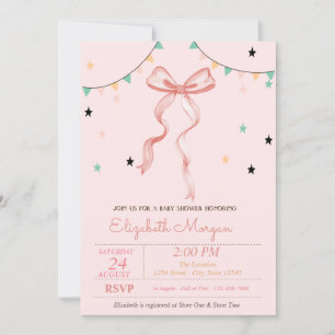 Hand Drawing Pink Bow Stars Baby shower Kaart