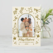 Hand-Drawn Arch Photo Gold Beige Merry Christmas Feestdagenkaart (Staand voorkant)