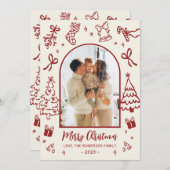 Hand-Drawn Arch Photo Red Beige Merry Christmas Feestdagenkaart (Voorkant / Achterkant)
