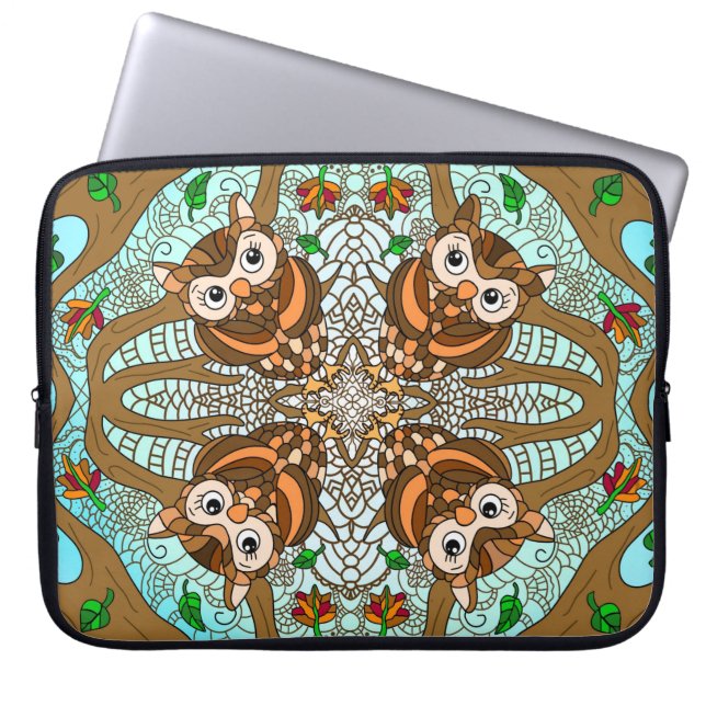 Hand Drawn Art Owl Mandala Laptop Sleeve (Voorkant)
