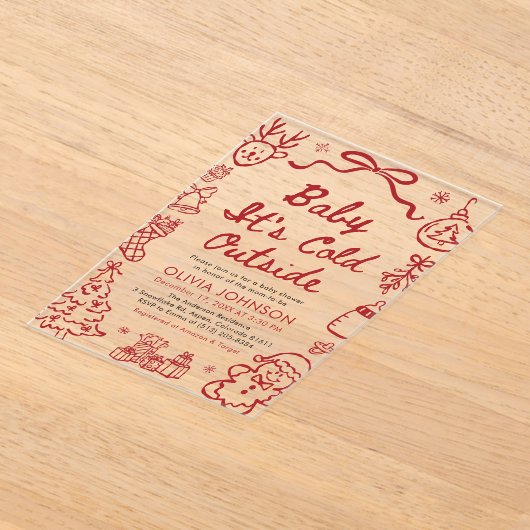 Hand Drawn Baby It's Cold Outside Baby Shower Acryl Uitnodigingen (Laagn)