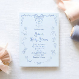 Hand Drawn Baby Shower, Bow Baby Boy Handwritten  Kaart