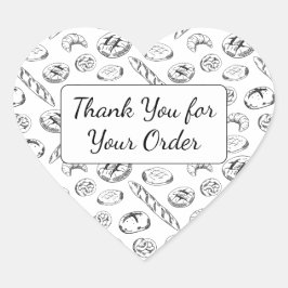 Hand-Drawn Bakery Pattern Heart Thank You  Hart Sticker