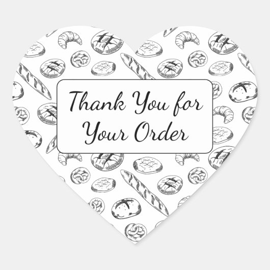 Hand-Drawn Bakery Pattern Heart Thank You  Hart Sticker (Voorkant)