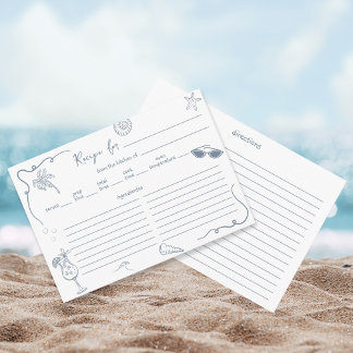 Hand Drawn Beach Doodle Bridal Shower Recipe Card  Informatiekaartje
