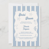 Hand drawn beach dusty blue ivory Bridal Shower Kaart (Voorkant)