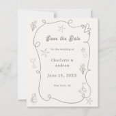 Hand drawn beach ivory taupe wedding Save the Date (Voorkant)