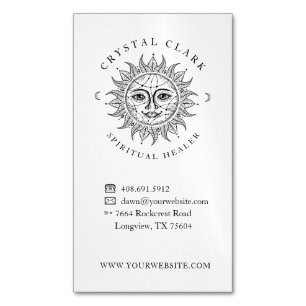 Hand Drawn Beauful Celestial Sun Face Star Magnetisch Visitekaartje