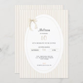 Hand Drawn Beige Stripes Bow 10th Birthday Kaart (Voorkant / Achterkant)
