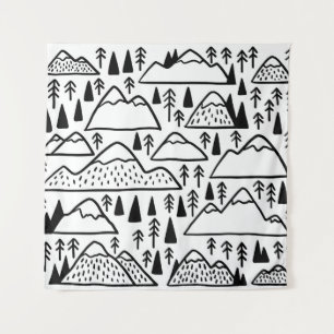 Hand-Drawn Bergen en Bomen. Wandkleed