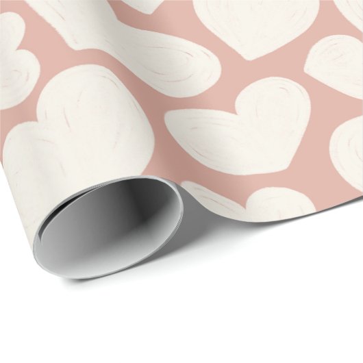 Hand Drawn Big Hearts Pattern Boho Girly Pink Cadeaupapier (Rol Hoek)