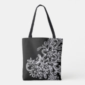 Hand Drawn Black and White Mandala Flowers Doodle Draagtas (Achterkant)