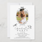 Hand-drawn Black Bow Frame Photo Graduation Party Kaart (Voorkant)