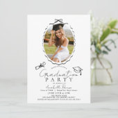 Hand-drawn Black Bow Frame Photo Graduation Party Kaart (Staand voorkant)
