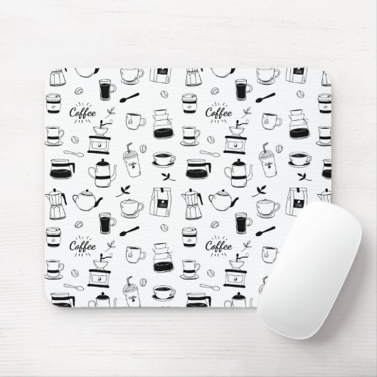 Hand Drawn Black Coffee en Cafe Pattern Muismat (Met muis)