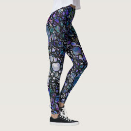 Hand-Drawn Blauwe, Paarse & Zwarte Gekke Cirkels, Leggings