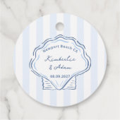 Hand-Drawn Blue And White Shell Monogram Wedding Bedankjes Labels (Achterkant)