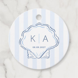 Hand-Drawn Blue And White Shell Monogram Wedding Bedankjes Labels