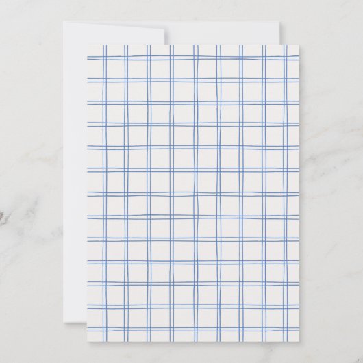 Hand Drawn Blue Bow Gingham Bow Baby Shower Bedankkaart (Achterkant)