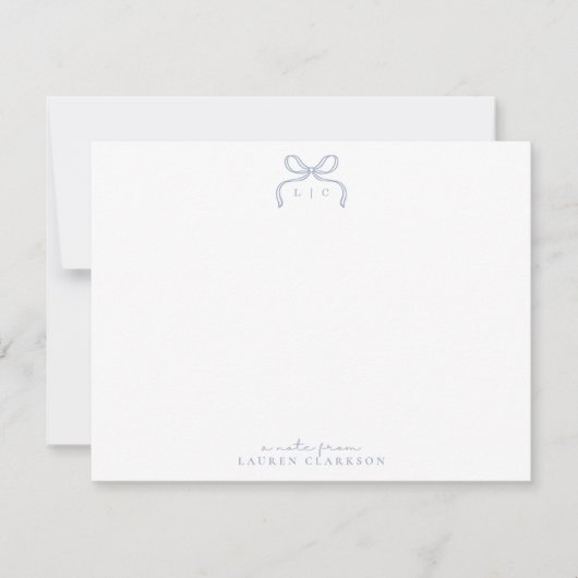 Hand Drawn Blue Bow Monogram Note Card Kaart (Voorkant)