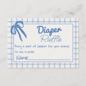 Hand Drawn Blue Boy Gingham Bow Diaper Raffle Informatiekaartje (Voorkant)