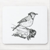 Hand-Drawn Blue Jay Stipple Art Mousepad Muismat (Voorkant)