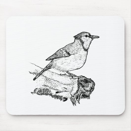 Hand-Drawn Blue Jay Stipple Art Mousepad Muismat (Voorkant)