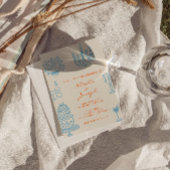 Hand Drawn Blue Orange Photo QR Code Wedding Kaart