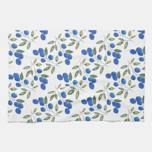 Hand Drawn Blueberries Pattern Theedoek (Horizontaal)