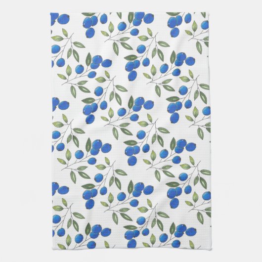 Hand Drawn Blueberries Pattern Theedoek (Verticaal)