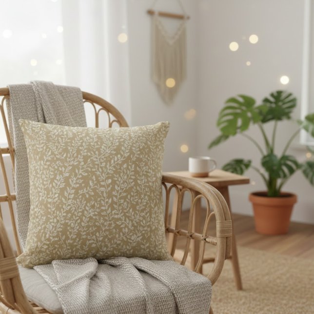 Hand Drawn Boho Leaf Pattern Kussen (Creator heeft geüpload)