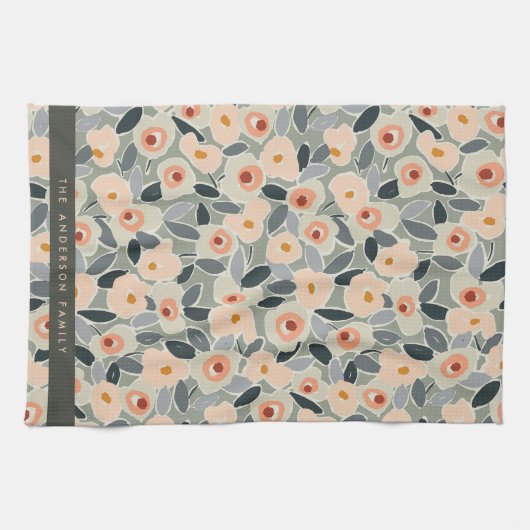 Hand-Drawn Bold Inky Floral Pattern- Sunlit Meadow Theedoek (Horizontaal)