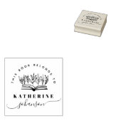 Hand-drawn Book Flowers Elegant Script Library Rubberstempel (Gestempeld)