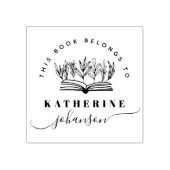 Hand-drawn Book Flowers Elegant Script Library Rubberstempel (Afrduk)
