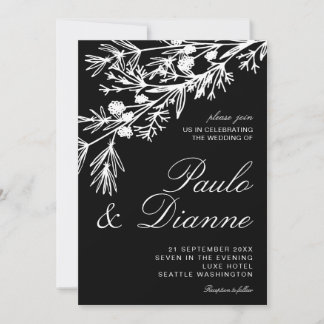 Hand Drawn Botanical Leaves Wedding Invitation Kaart