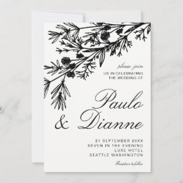 Hand Drawn Botanical Leaves Wedding Invitation Kaart