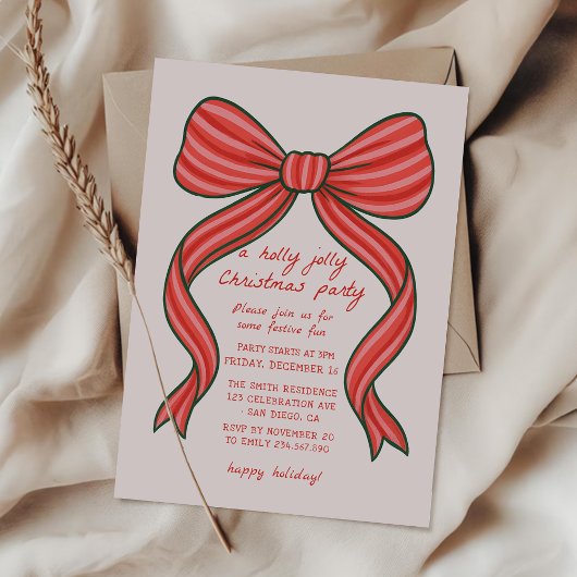 Hand Drawn Bow Christmas Party Invitation  Kaart