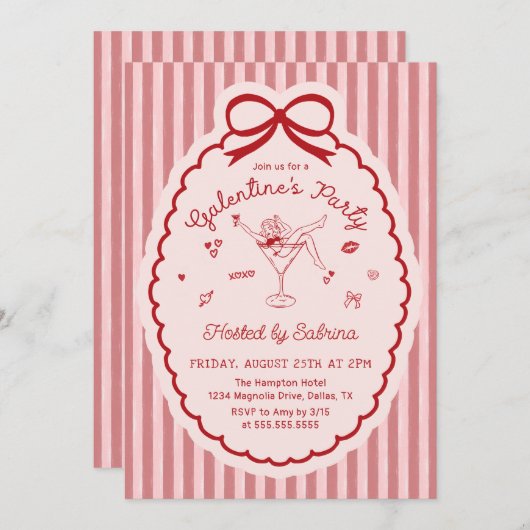 Hand Drawn Bow Galentine's Day Invitation (Devant / Derrière)