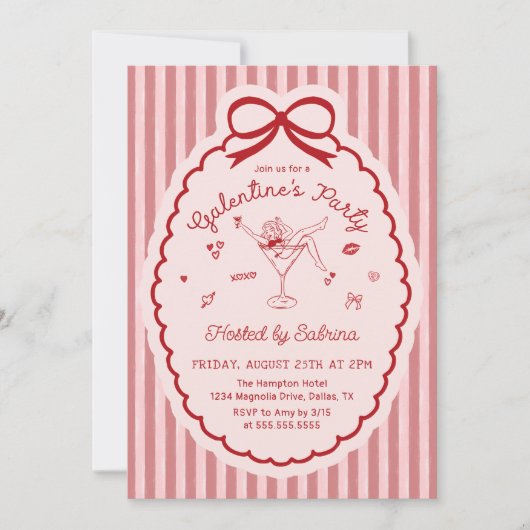 Hand Drawn Bow Galentine's Day Invitation (Devant)